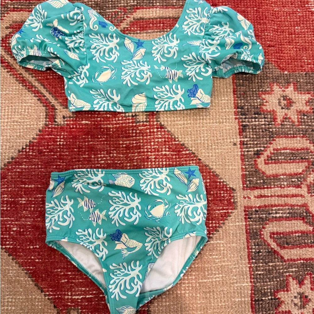 Mini Boden Teal and White Bikini Set